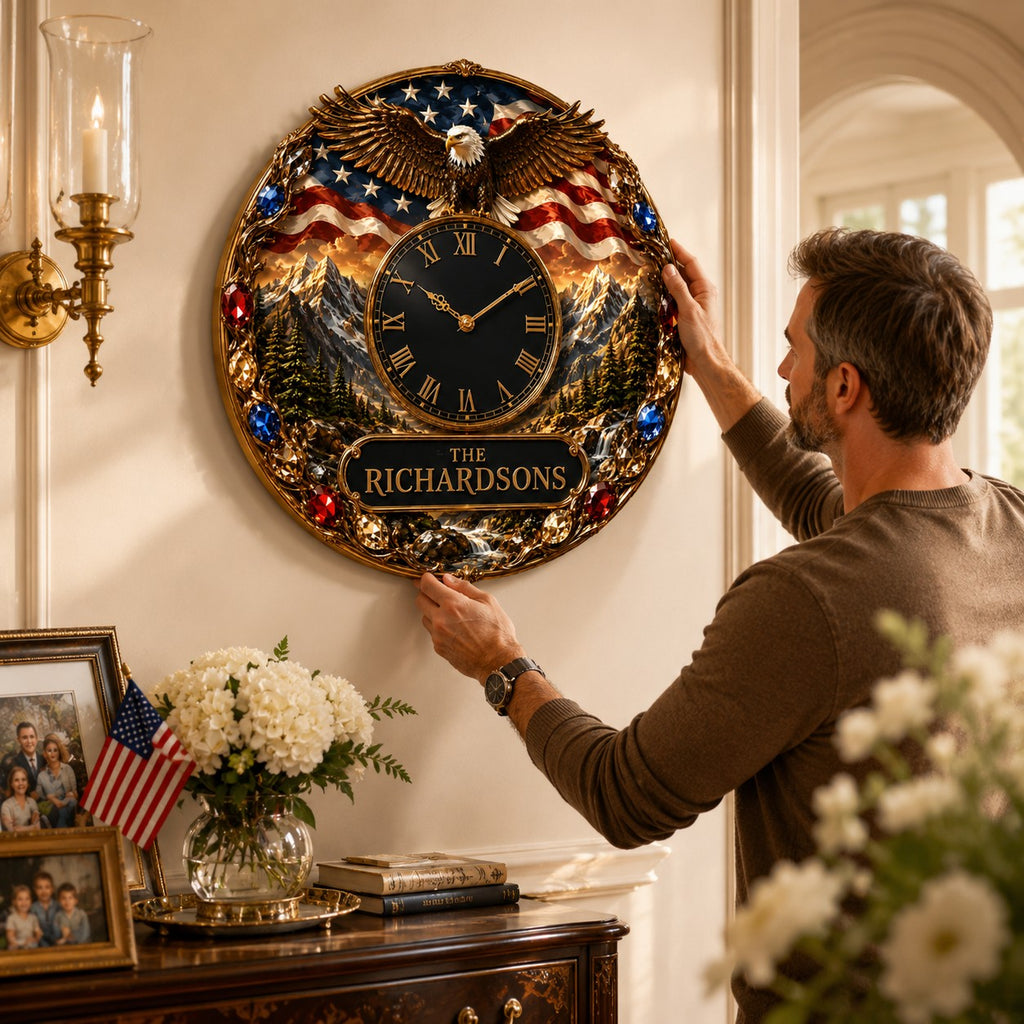 Personalized eagle wall clock — personalized with a custom name
