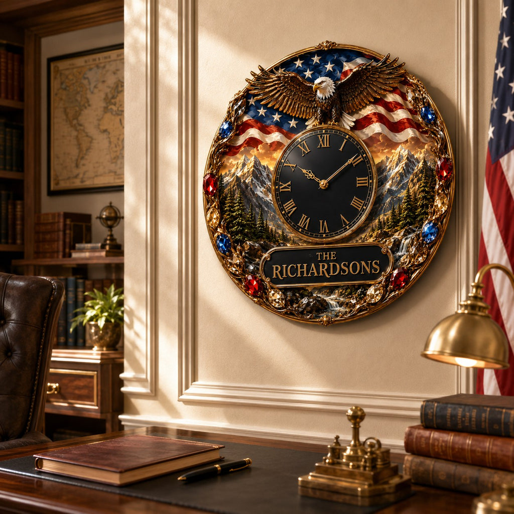 Personalized eagle wall clock — personalized with a custom name