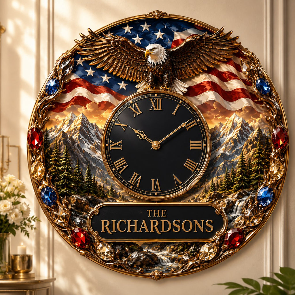 Personalized eagle wall clock — personalized with a custom name