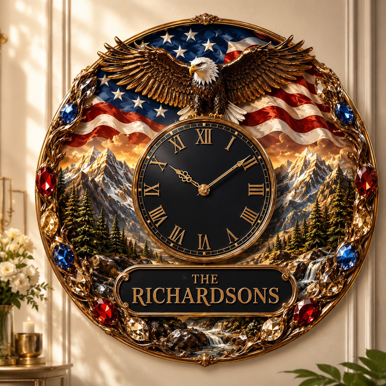 Personalized eagle wall clock — personalized with a custom name