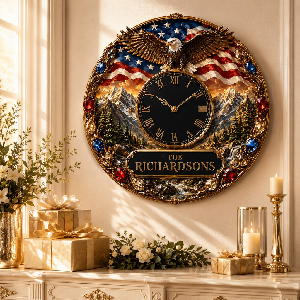 Personalized eagle wall clock — personalized with a custom name