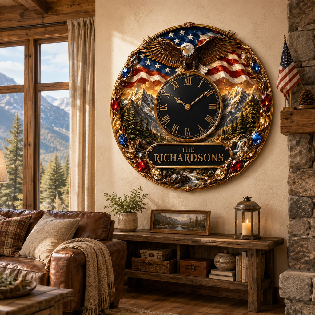 Personalized eagle wall clock — personalized with a custom name