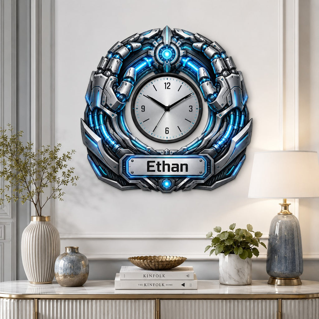 Robot Custom Name Wall Clock — personalized with a custom name