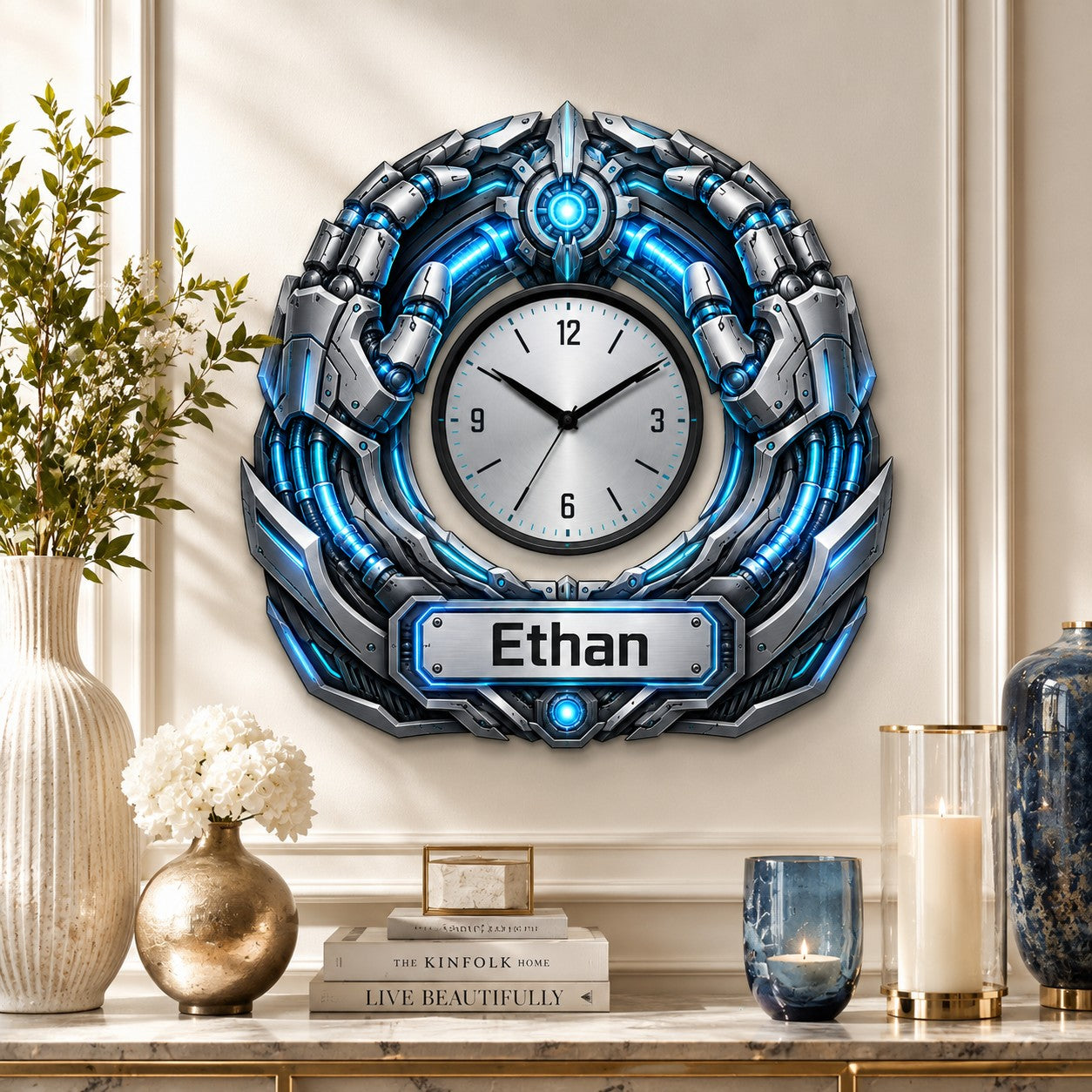 Robot Custom Name Wall Clock — personalized with a custom name