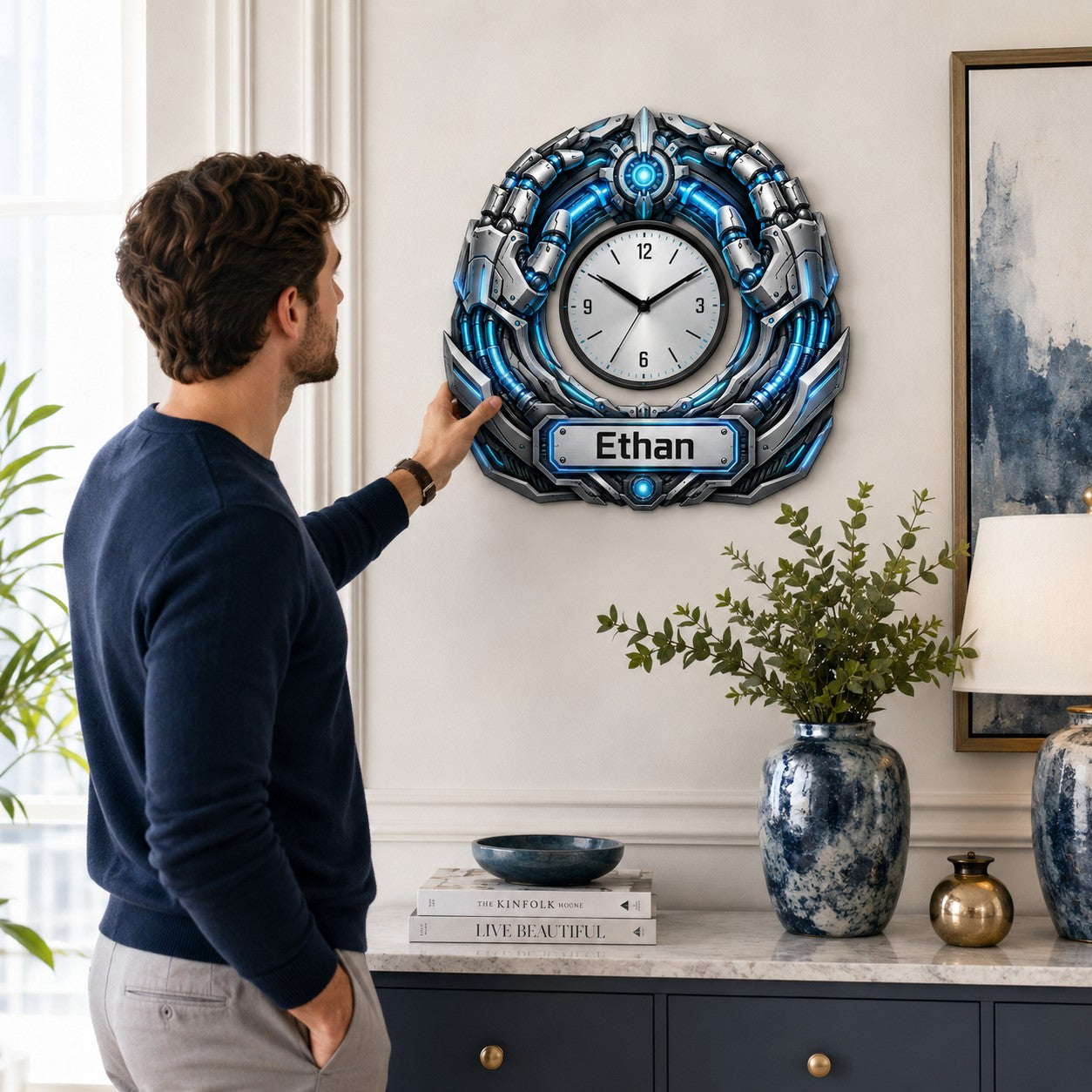Robot Custom Name Wall Clock — personalized with a custom name