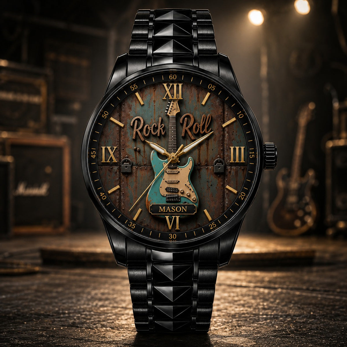 Custom Rock & Roll Guitar Watch — personalized with a custom name