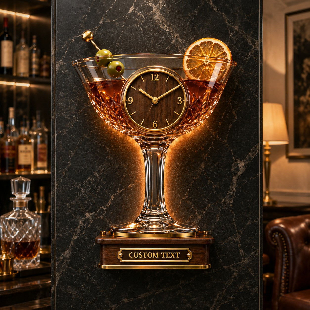 Cocktail glass Custom Name Wall Clock — personalized with a custom name