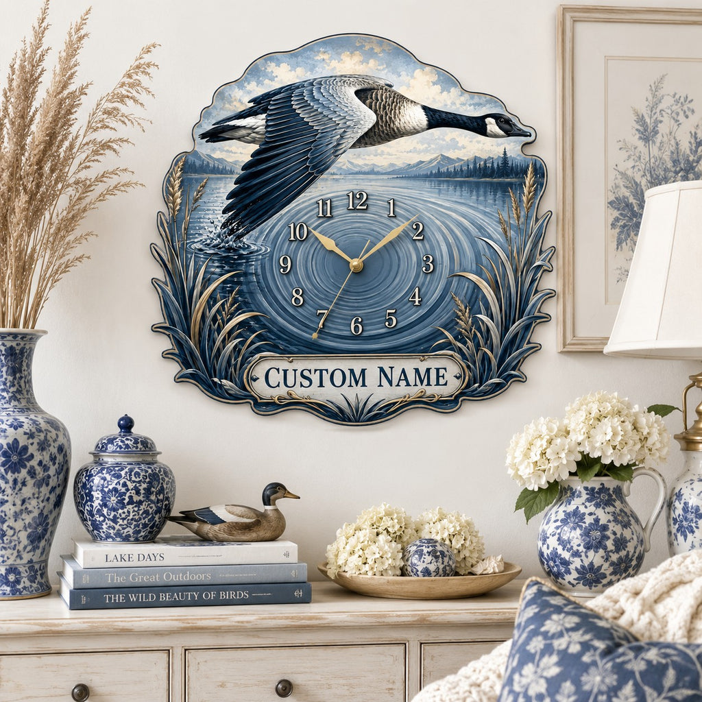 Flying goose Custom Name Wall Clock — personalized with a custom name