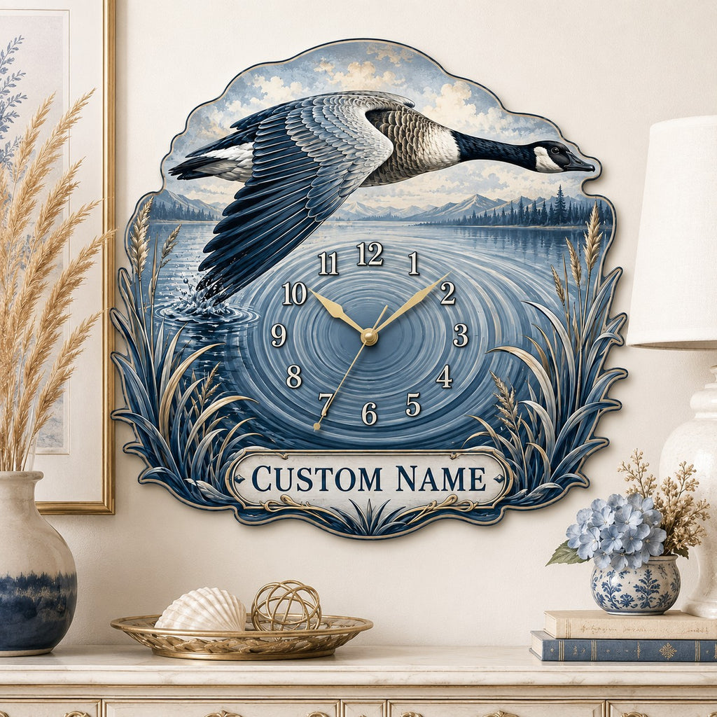 Flying goose Custom Name Wall Clock — personalized with a custom name