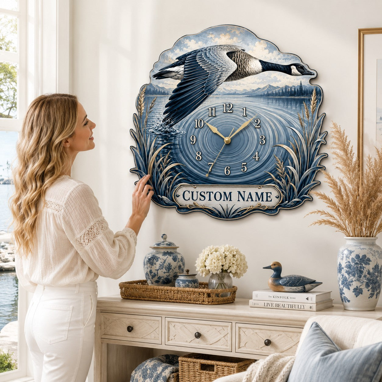 Flying goose Custom Name Wall Clock — personalized with a custom name