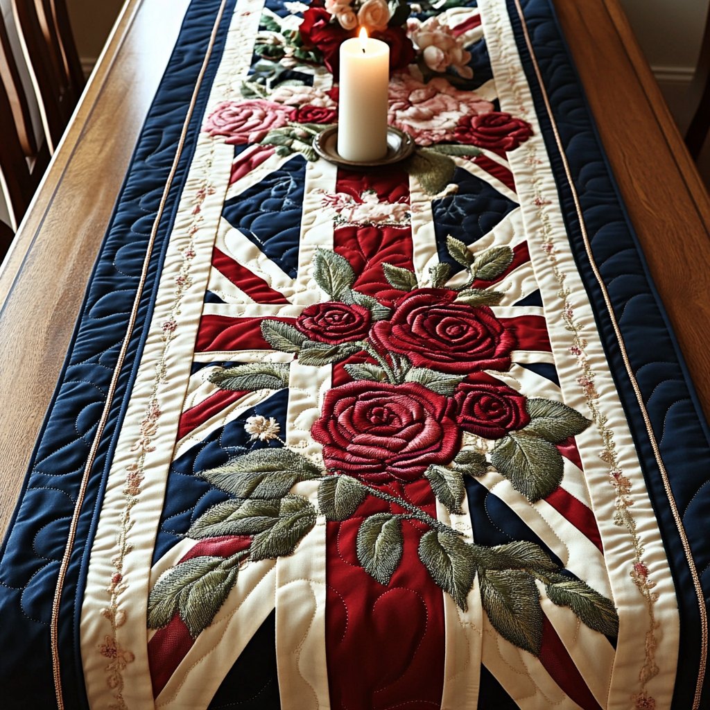 Red Roses on the Union Flag Table Runner