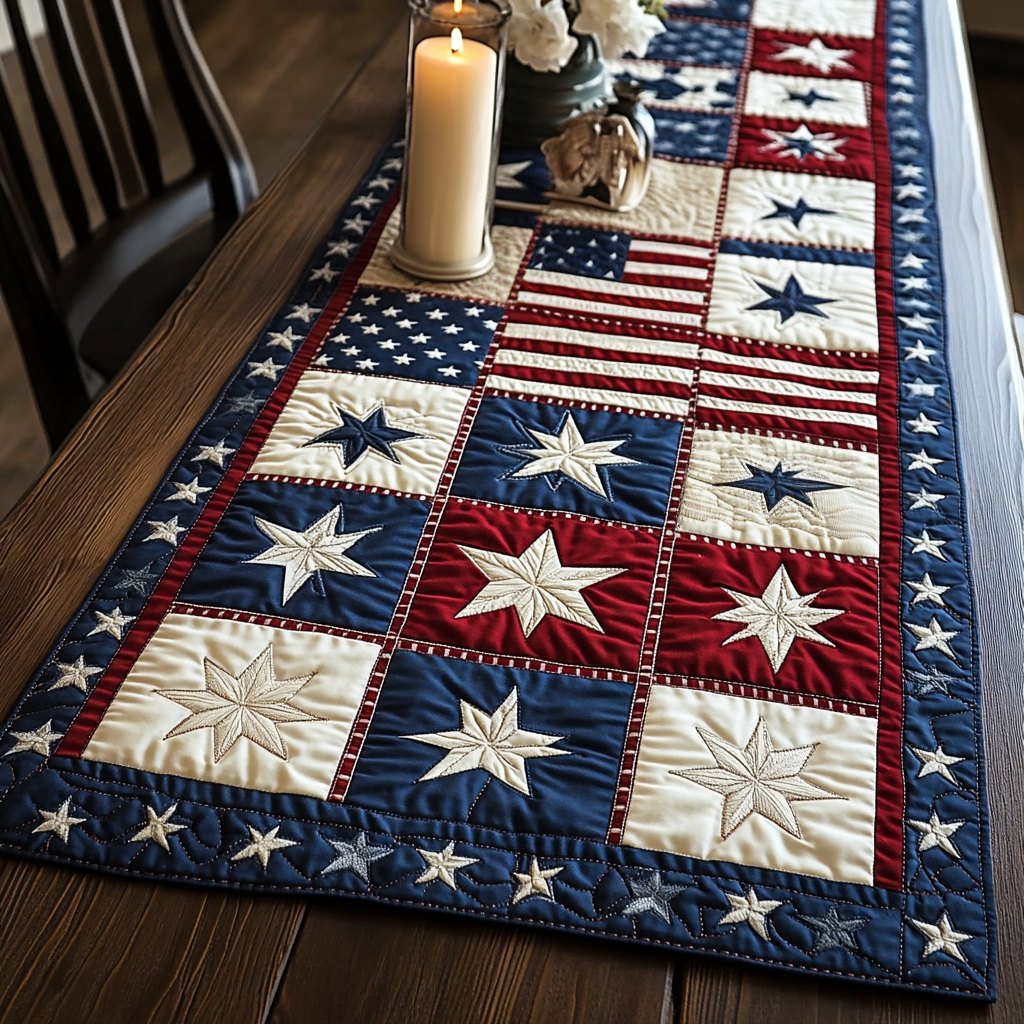 Patriotic Star Blocks with Flag Table Runner