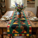 Portrait Profiles on Green Patchwork Table Runner