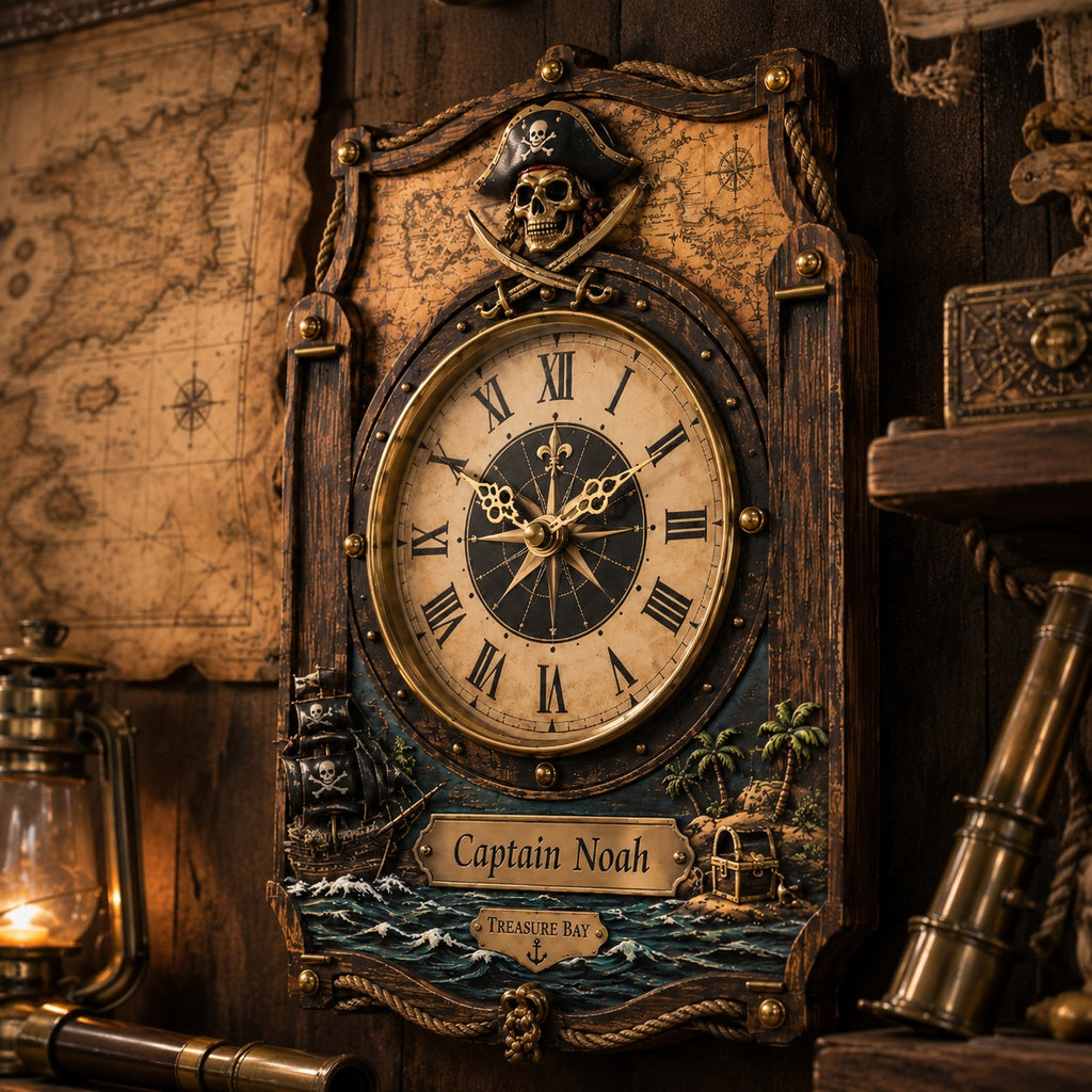 Personalized Nautical Captain Custom Name Wall Clock — personalized with a custom name
