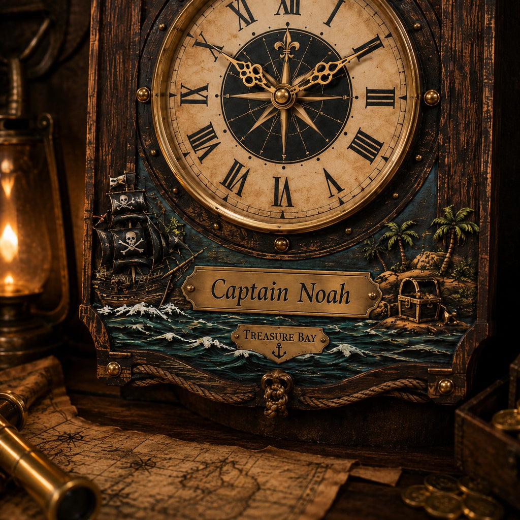 Personalized Nautical Captain Custom Name Wall Clock — personalized with a custom name