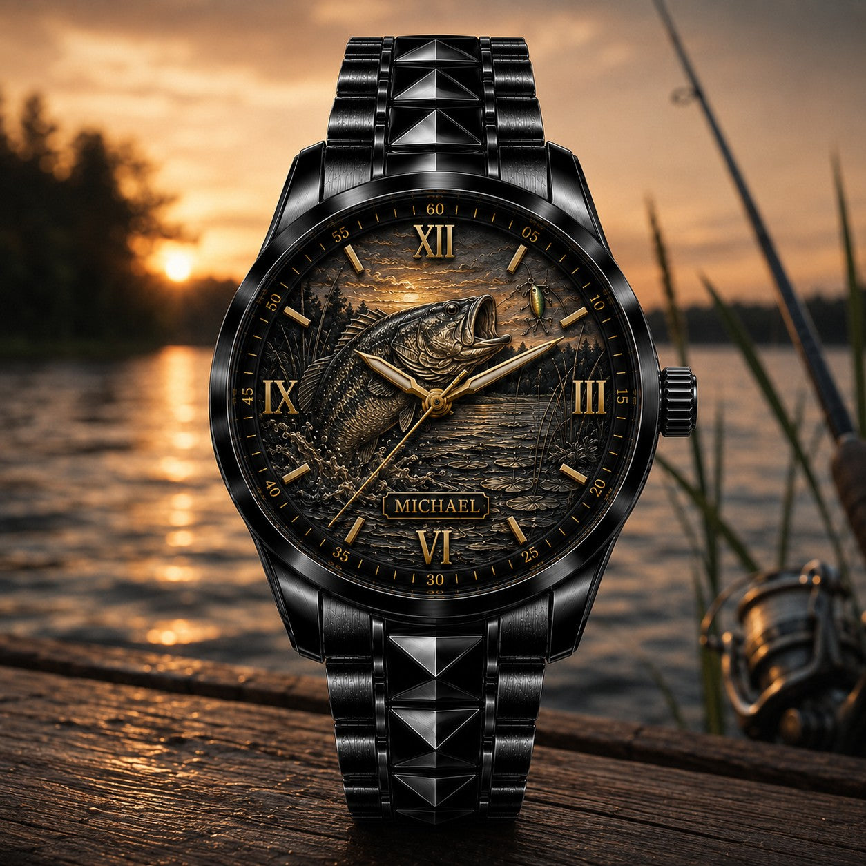 Custom Personalized Bass Fishing Watch — personalized with a custom name