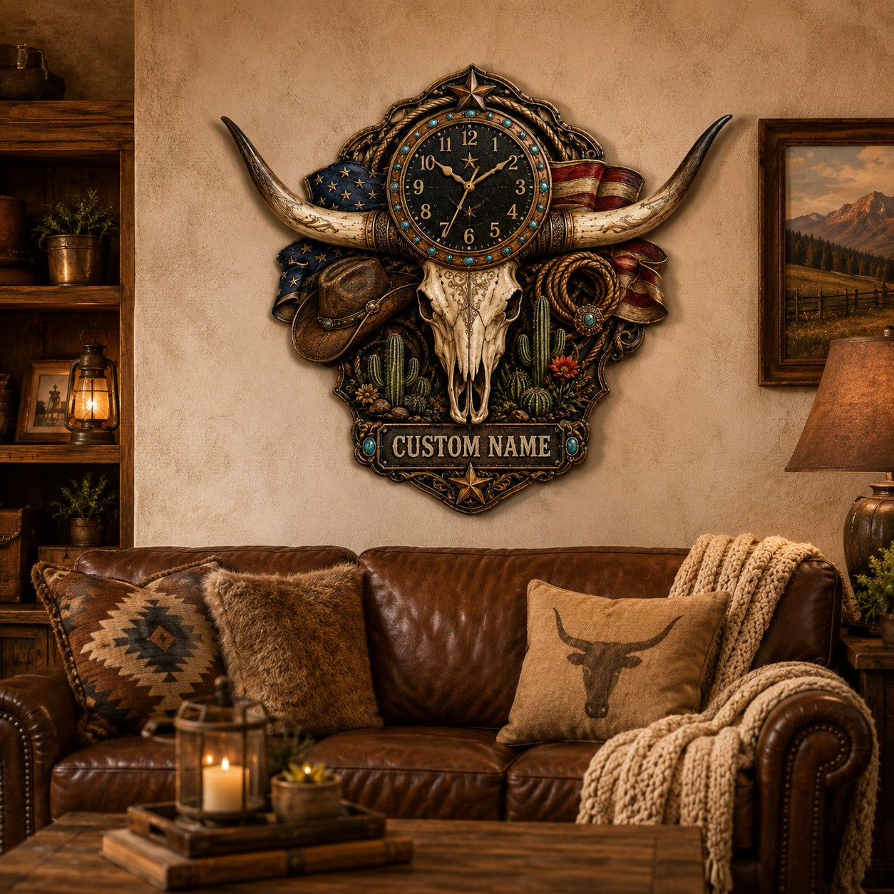 Patriotic Americana Custom Name Wall Clock — personalized with a custom name