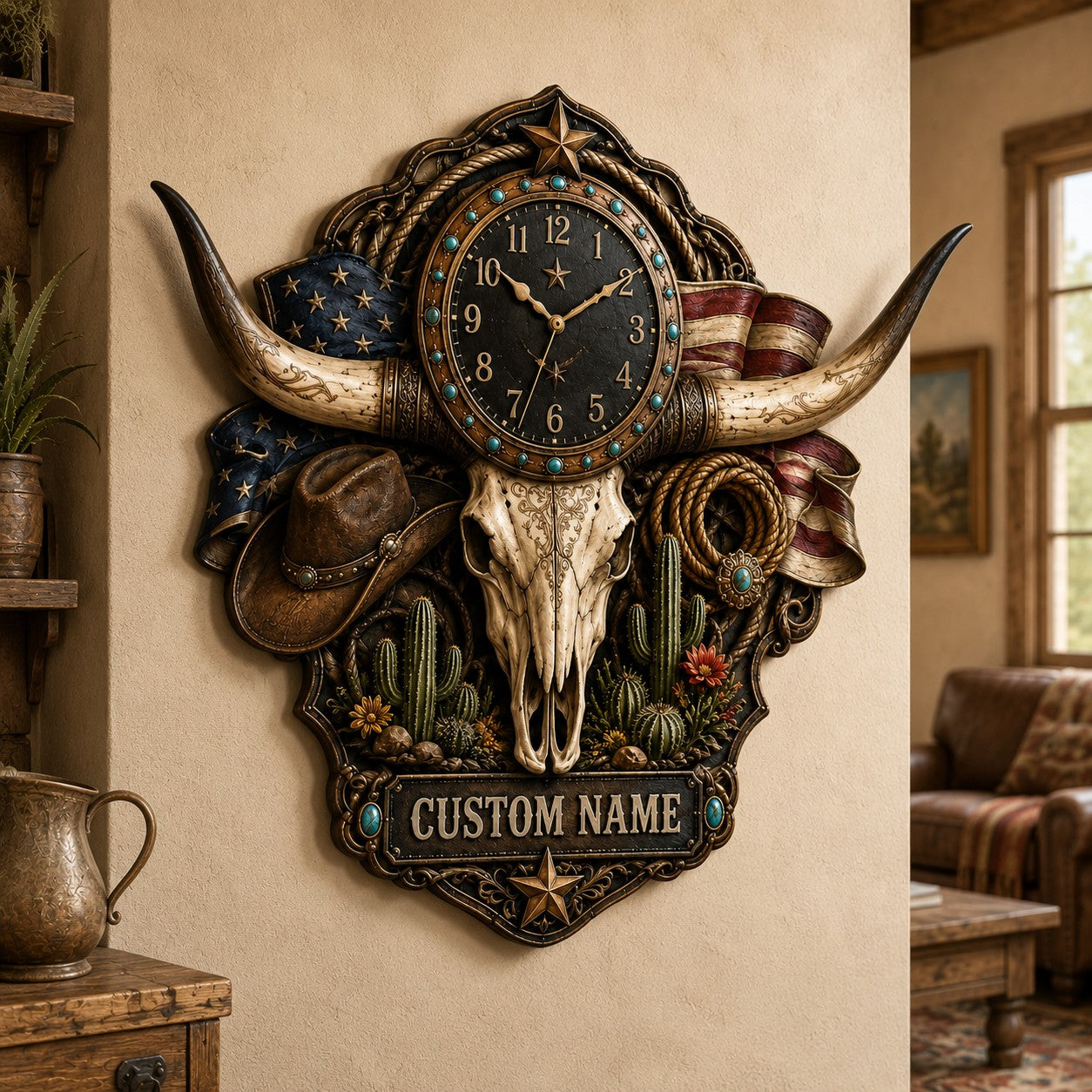 Patriotic Americana Custom Name Wall Clock — personalized with a custom name