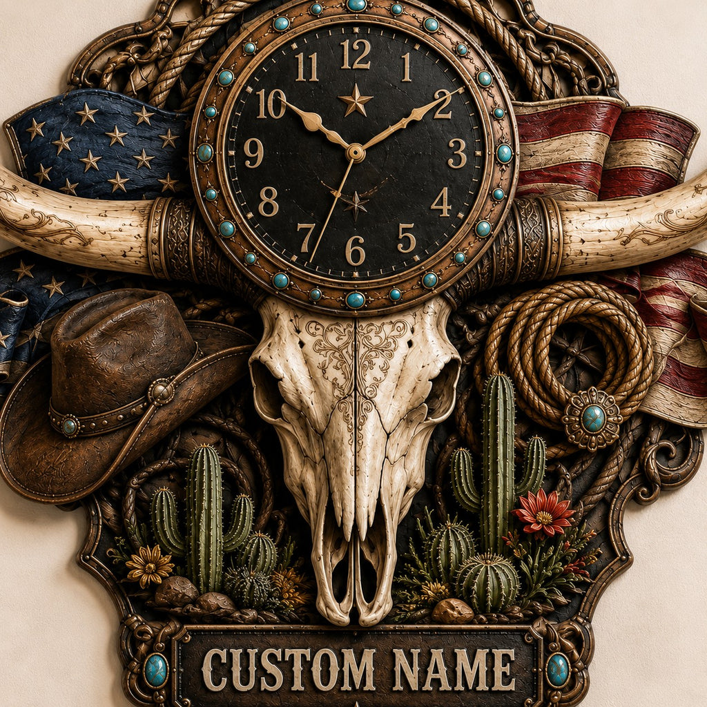 Patriotic Americana Custom Name Wall Clock — personalized with a custom name