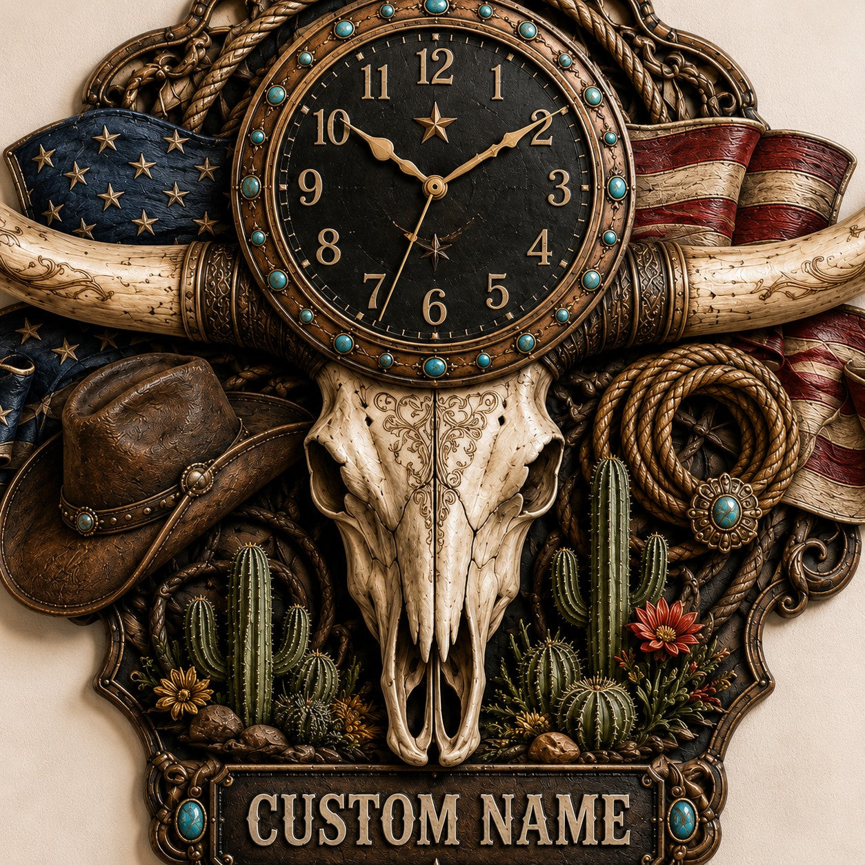 Patriotic Americana Custom Name Wall Clock — personalized with a custom name