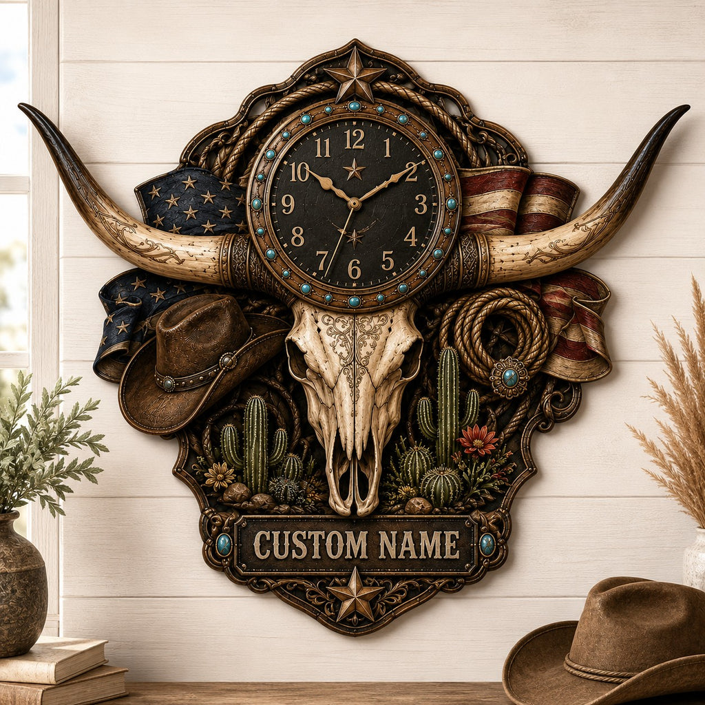 Patriotic Americana Custom Name Wall Clock — personalized with a custom name