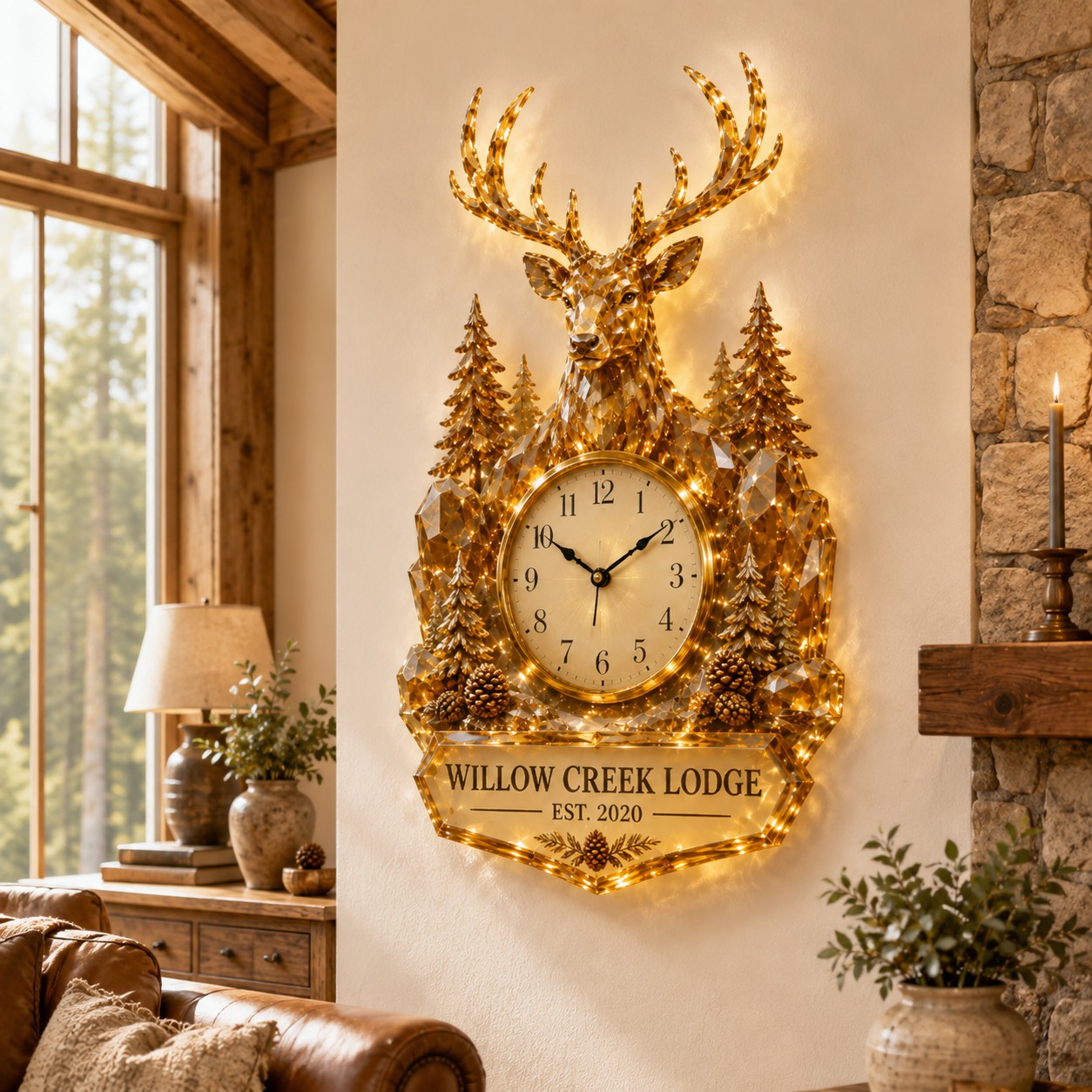 Deer lodge Custom Name Wall Clock — personalized with a custom name
