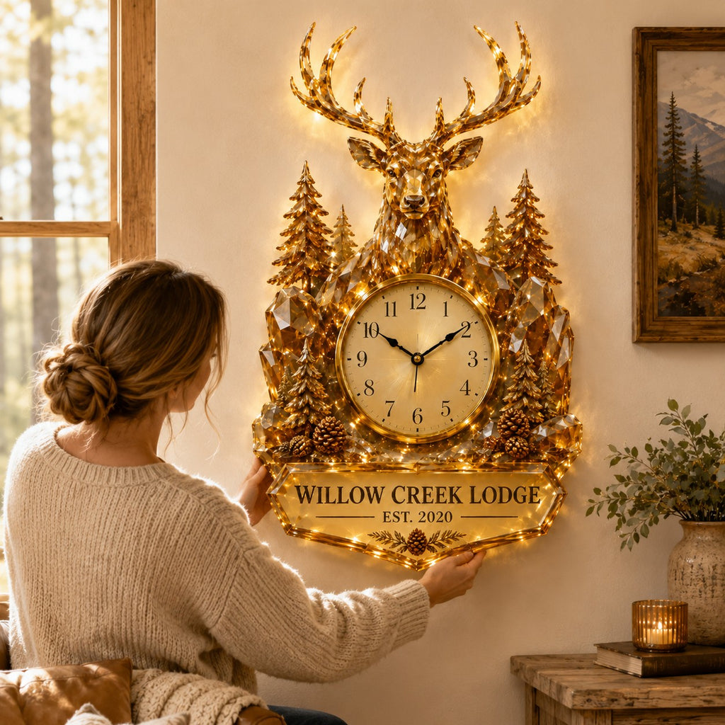 Deer lodge Custom Name Wall Clock — personalized with a custom name