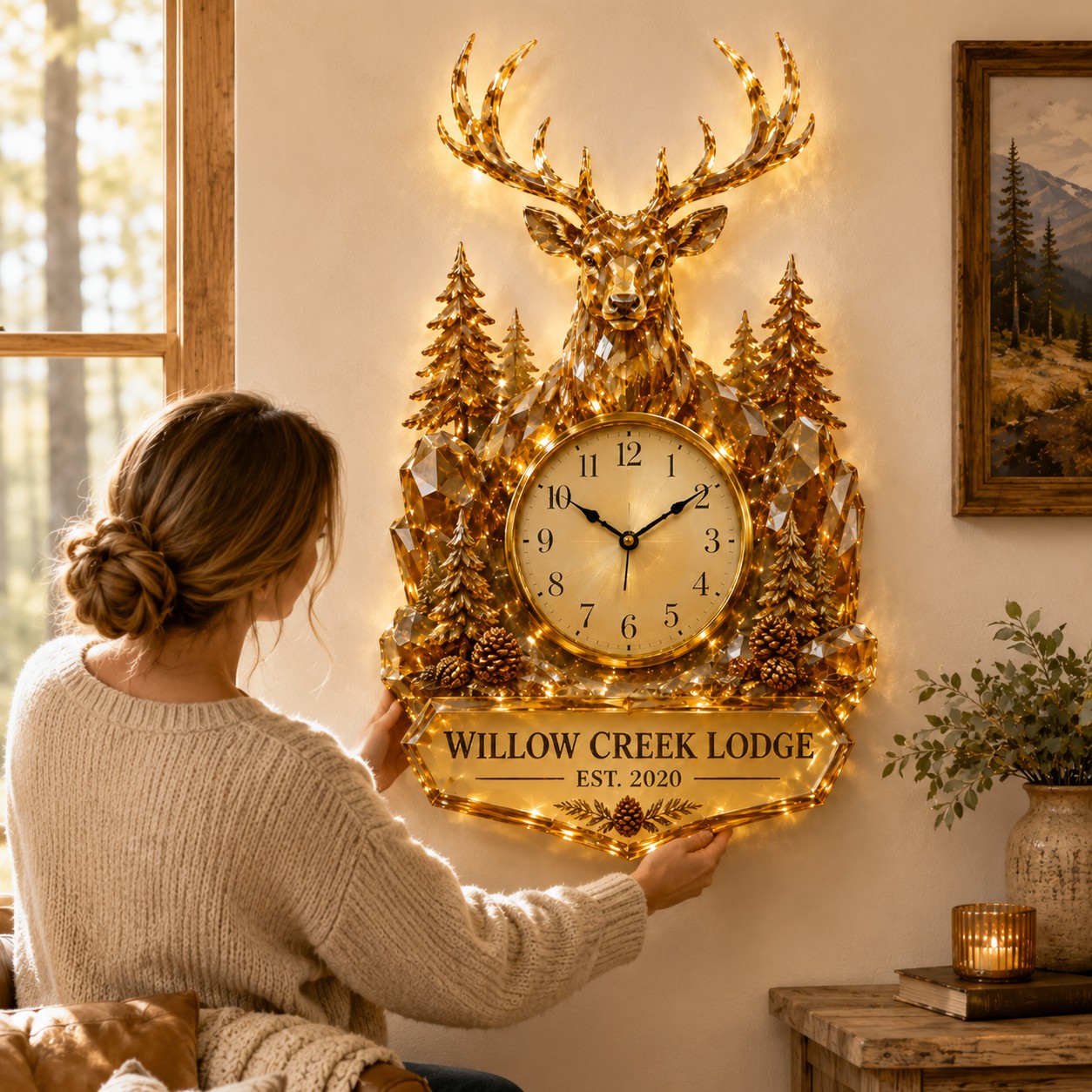 Deer lodge Custom Name Wall Clock — personalized with a custom name