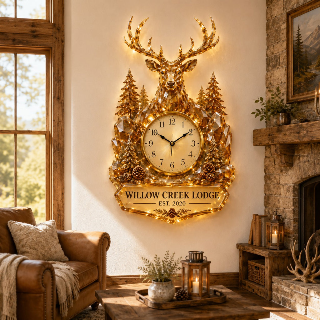 Deer lodge Custom Name Wall Clock — personalized with a custom name
