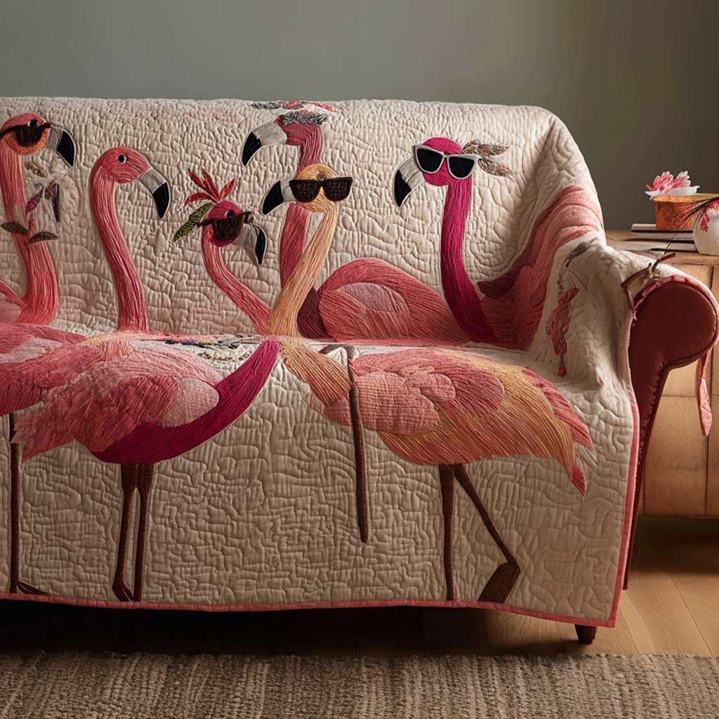 Vacation Flamingos Sofa Cover