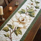 White Magnolia on Cream and Sage Table Runner