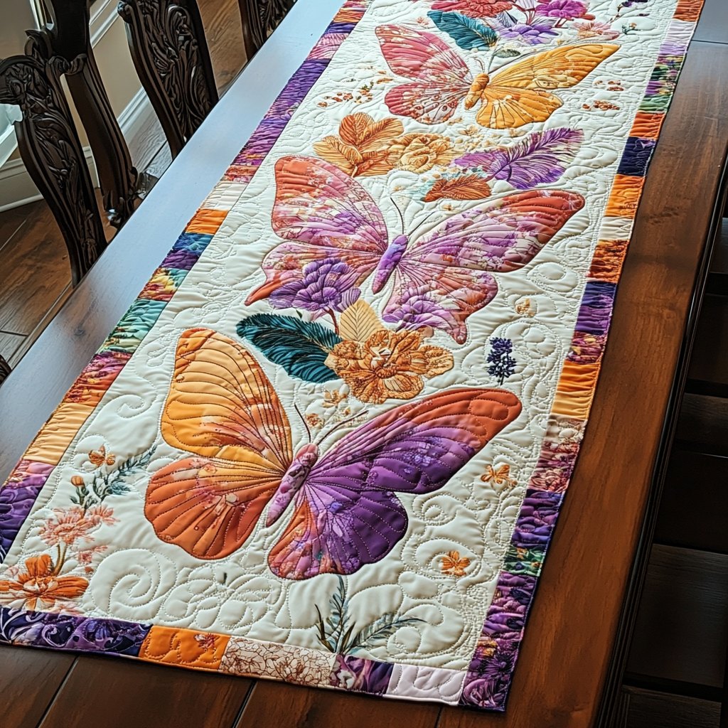 Butterflies on Cream Panel Table Runner