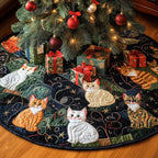 Cats and Presents on Navy Christmas Tree Skirt