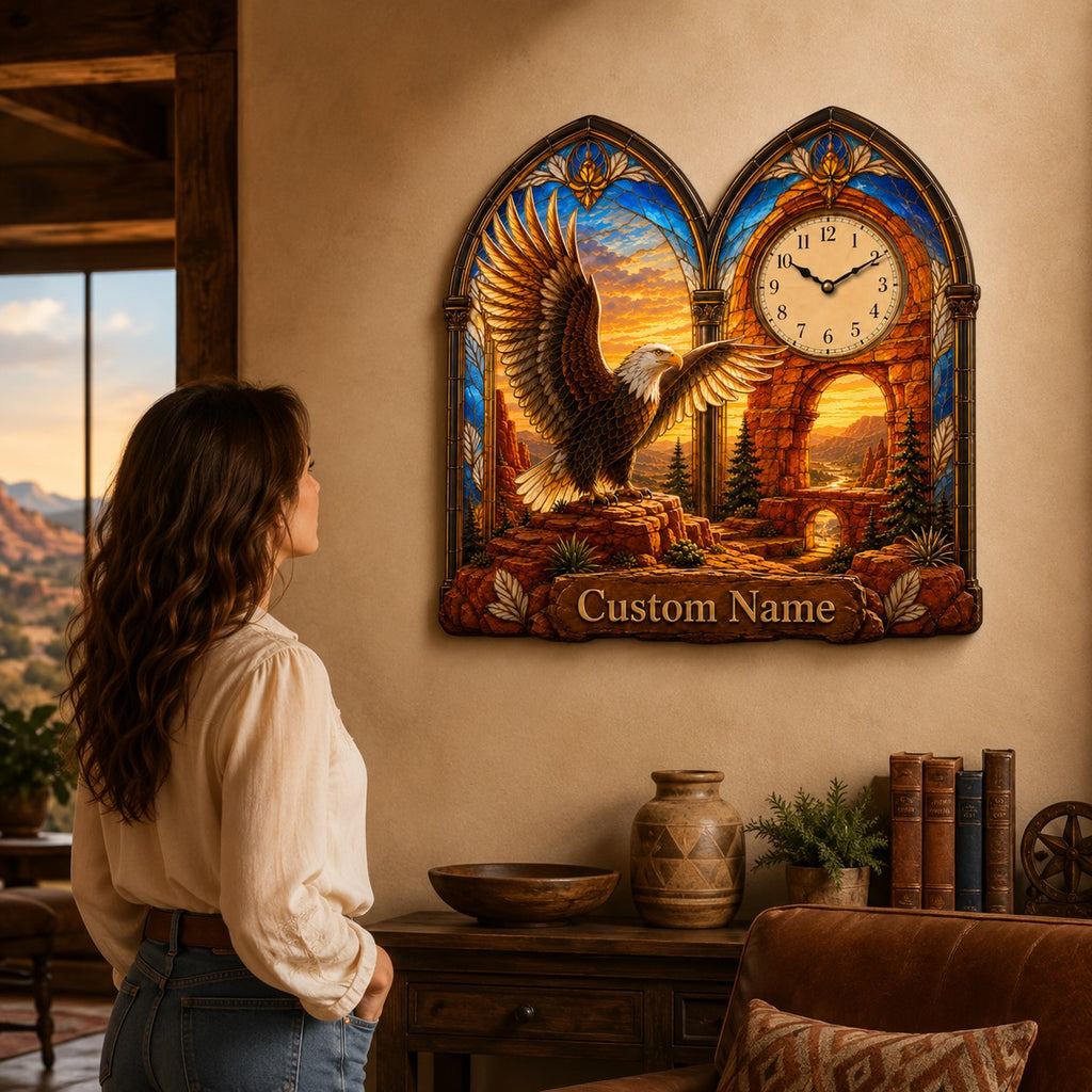 Eagle Custom Name Wall Clock — personalized with a custom name