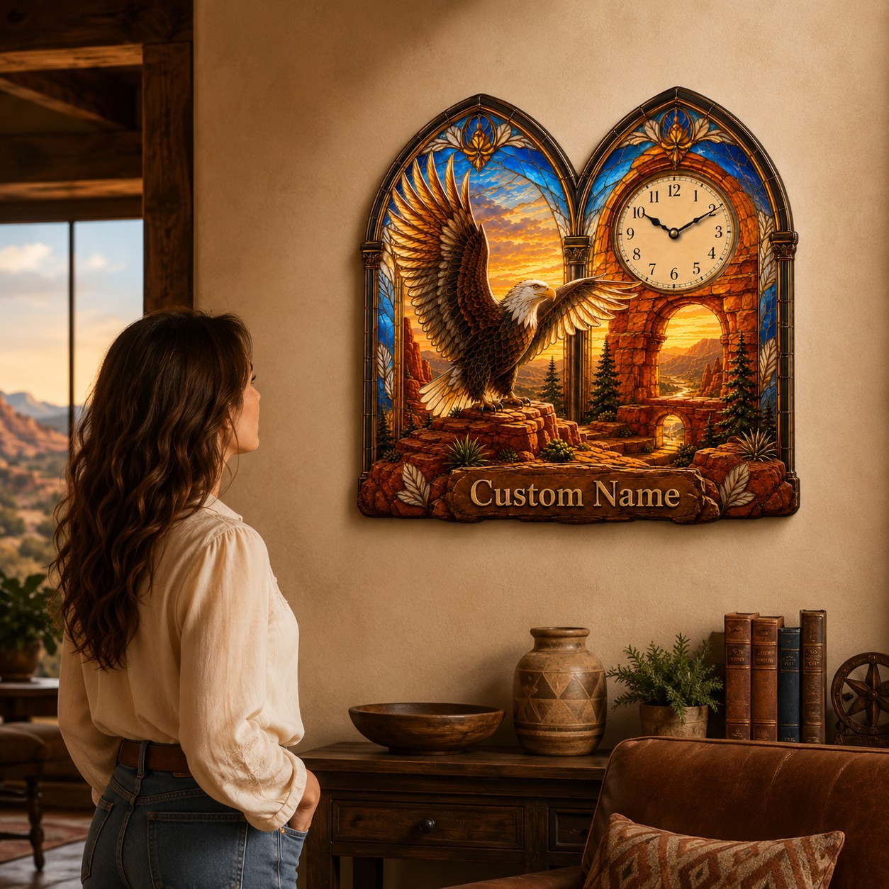 Eagle Custom Name Wall Clock — personalized with a custom name