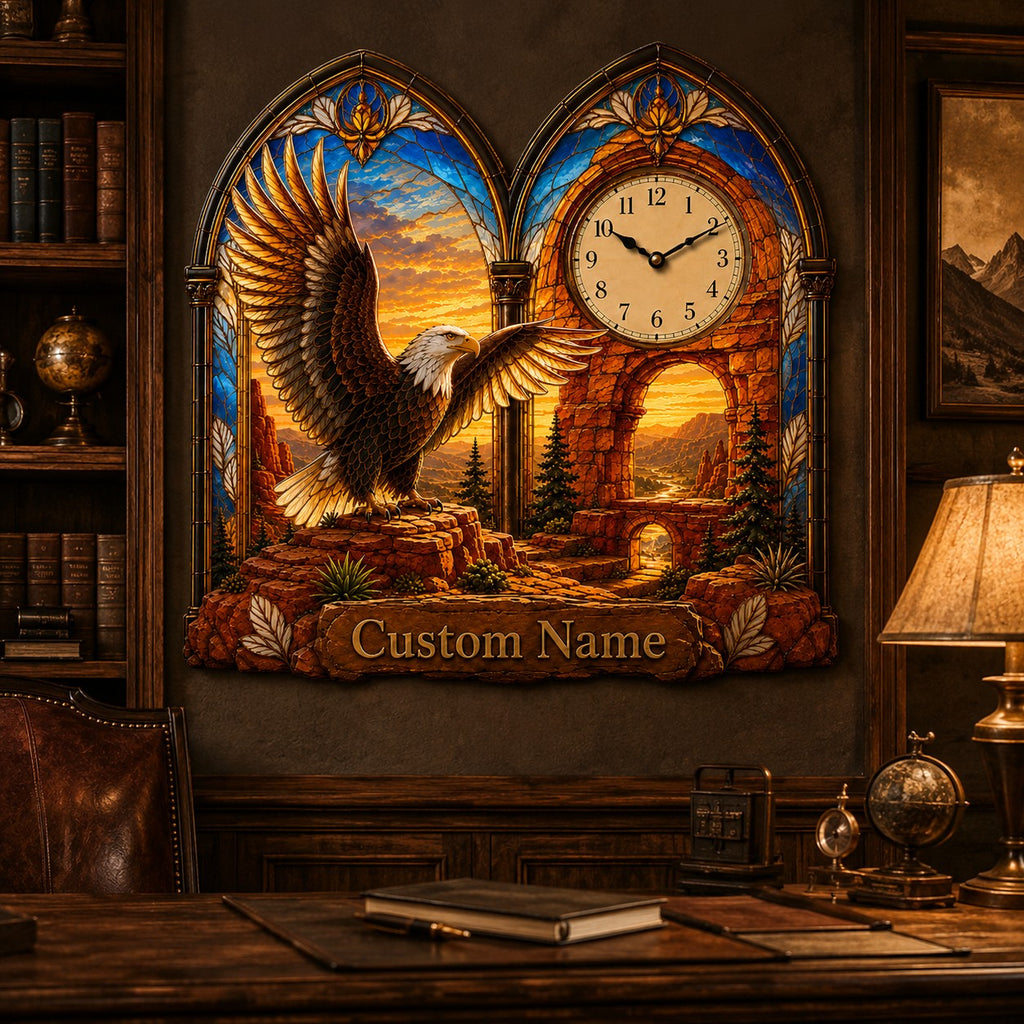 Eagle Custom Name Wall Clock — personalized with a custom name