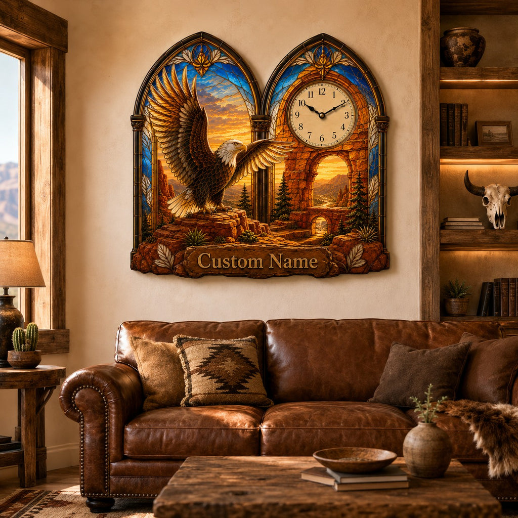 Eagle Custom Name Wall Clock — personalized with a custom name