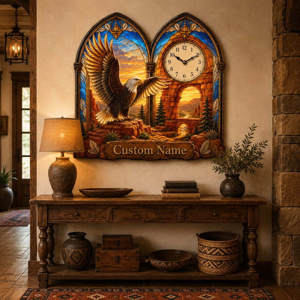 Eagle Custom Name Wall Clock — personalized with a custom name