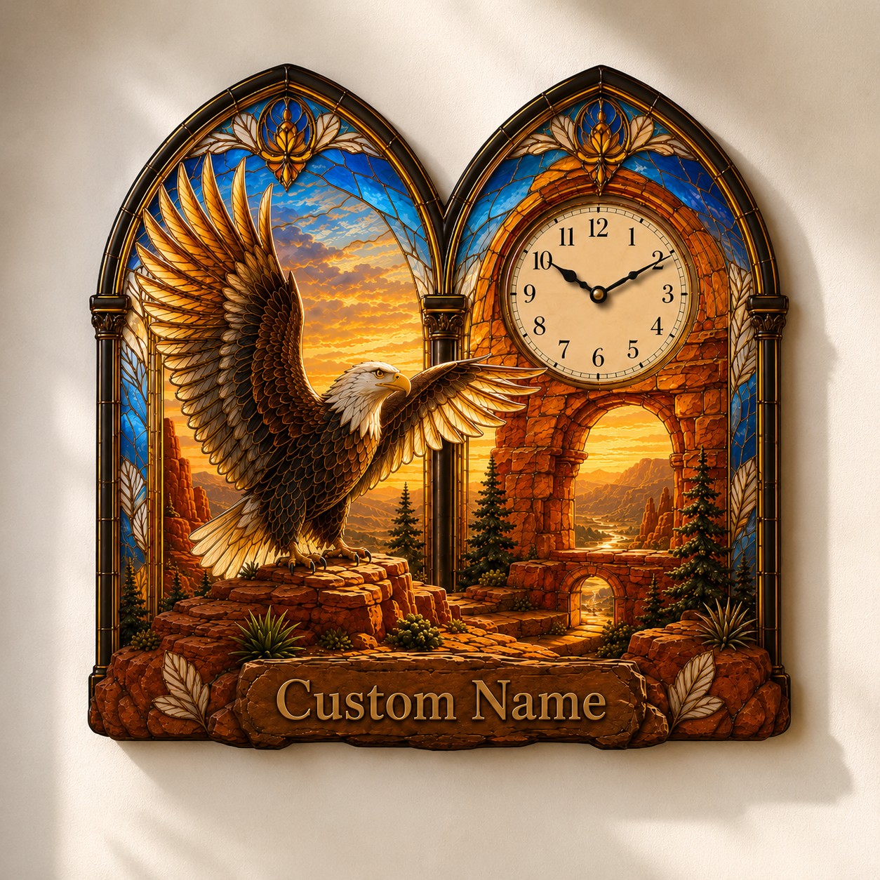 Eagle Custom Name Wall Clock — personalized with a custom name