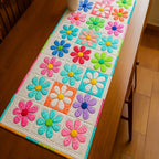 Bright Flower Blocks in Neon Table Runner