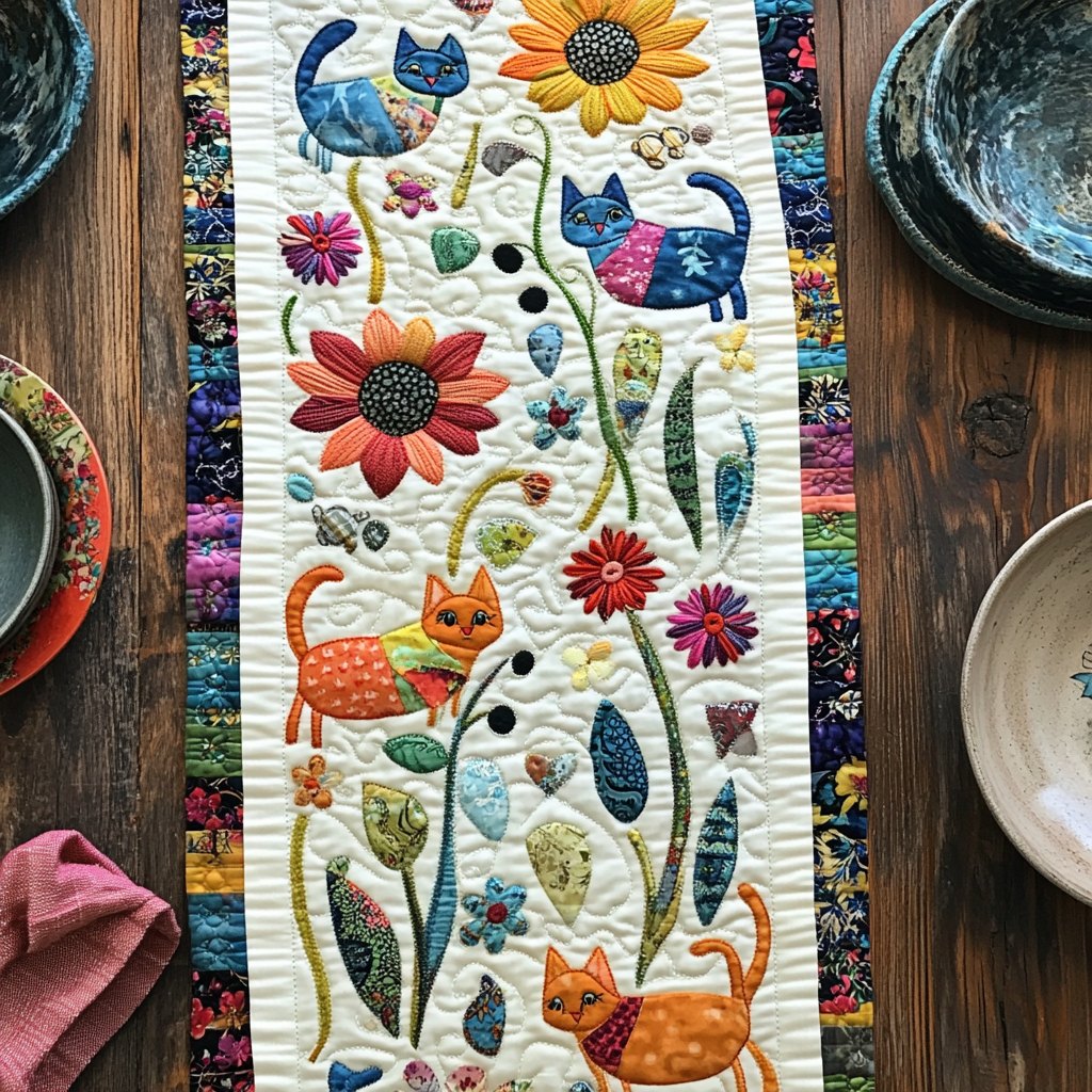Vibrant Charming Cat Table Runner