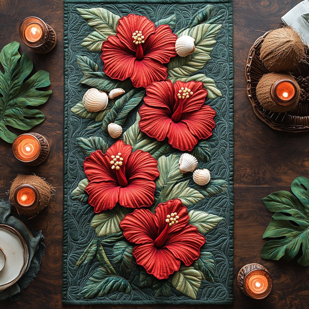 Vibrant Hibiscus Table Runner