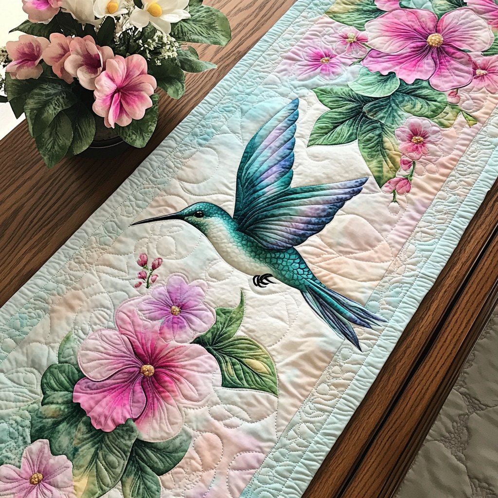 Vibrant Hummingbird Table Runner