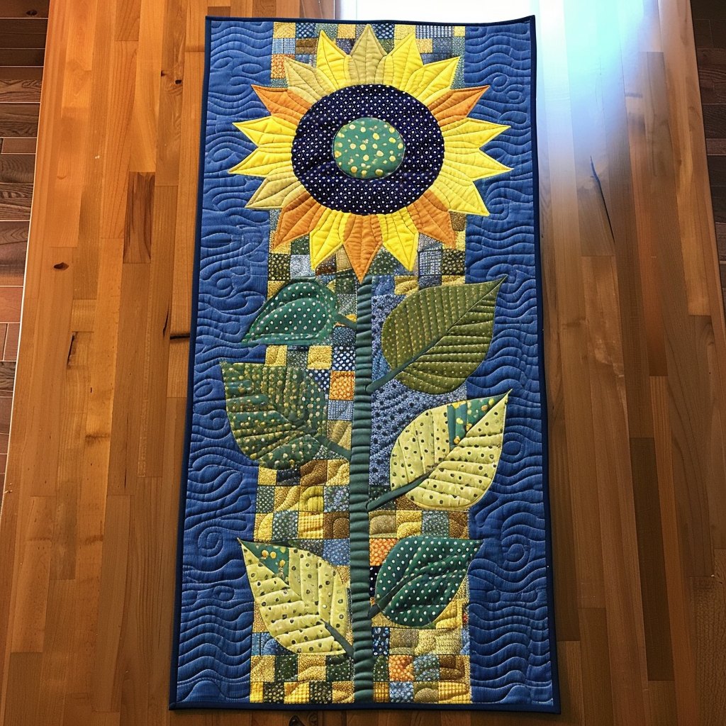 Sunflowers on Navy Vertical Stripe Table Runner