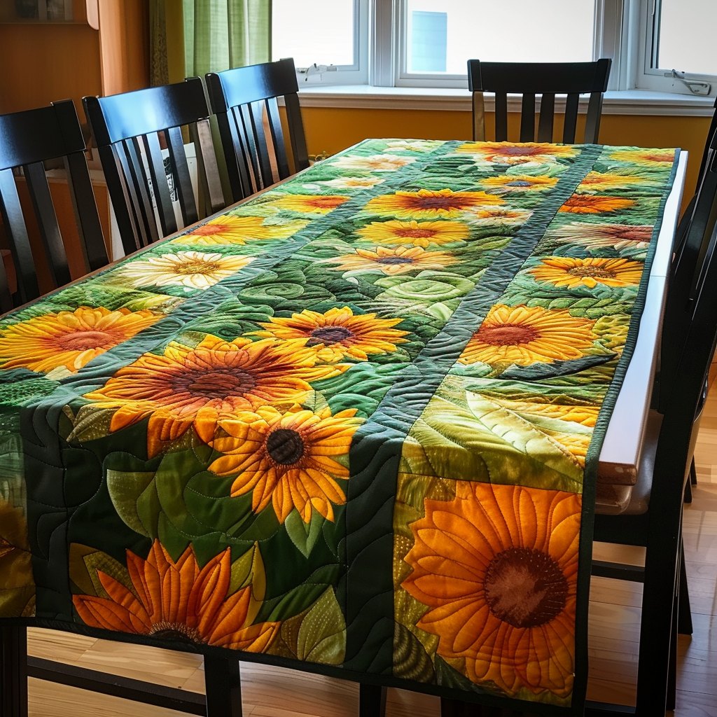 Sunflowers on Green Plaid Blocks Table Runner