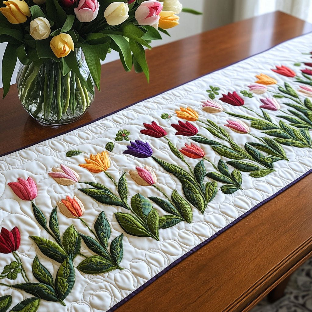Vibrant Tulip Garden Table Runner