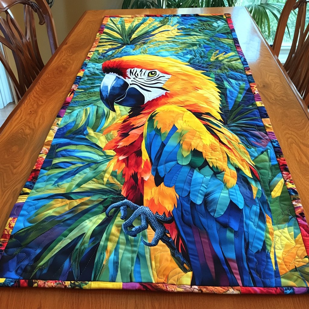 Colorful Macaw Parrots Table Runner
