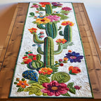 Cactus with Flowers on Cream Table Runner