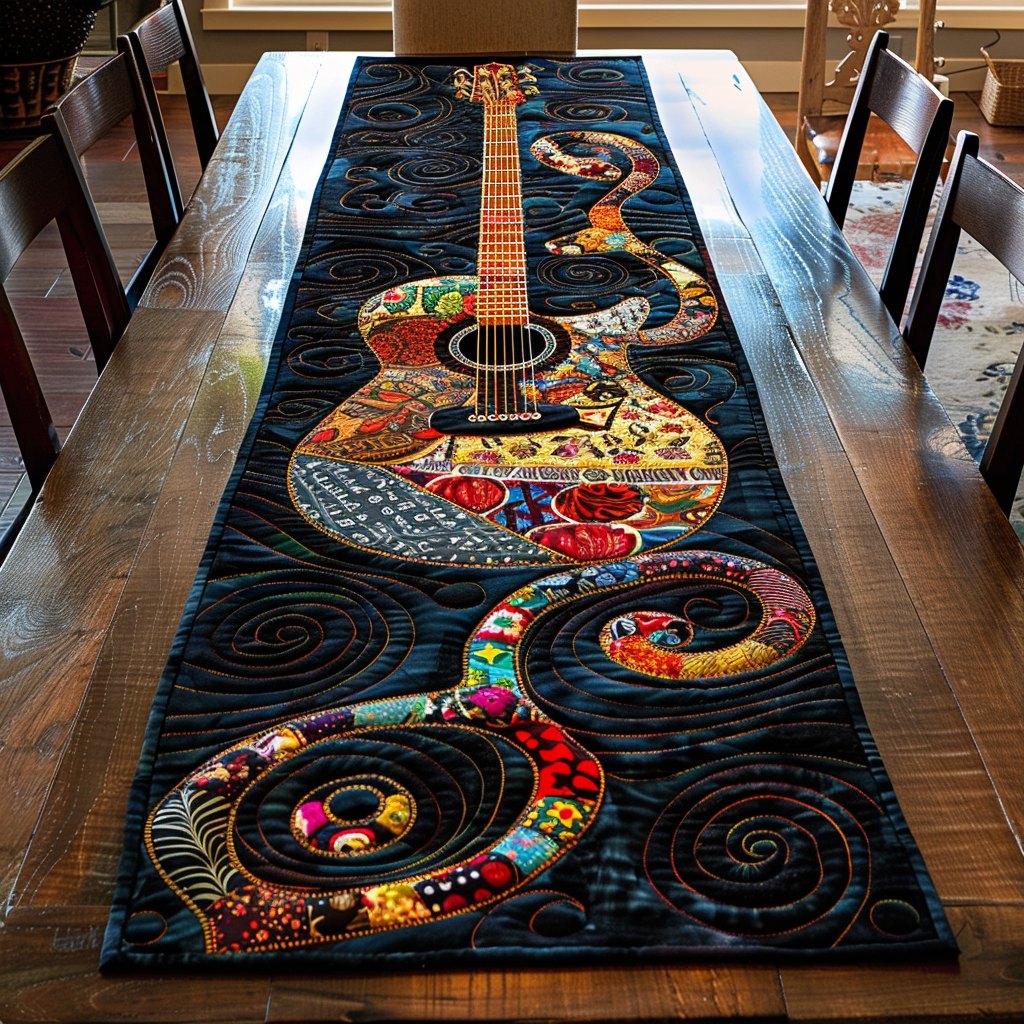 Vibrant Guitar Harmony Table Runner