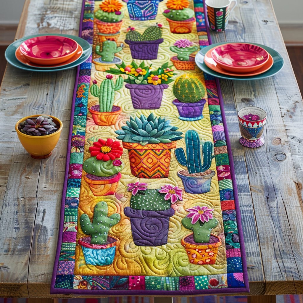Vibrant Succulent Cactus Table Runner